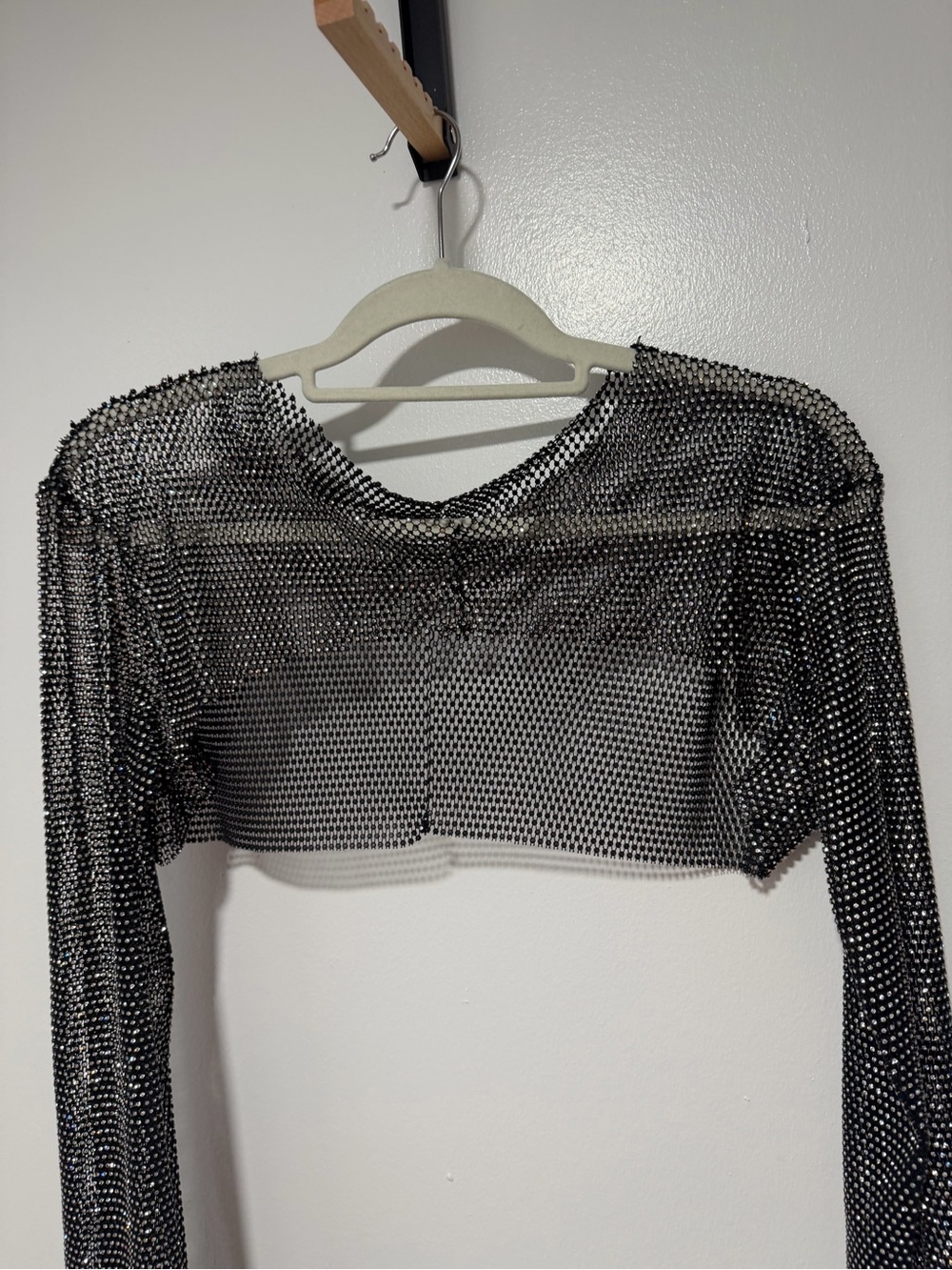 NWOT Mesh Rhinestone Crop Top - Picture 8 of 11